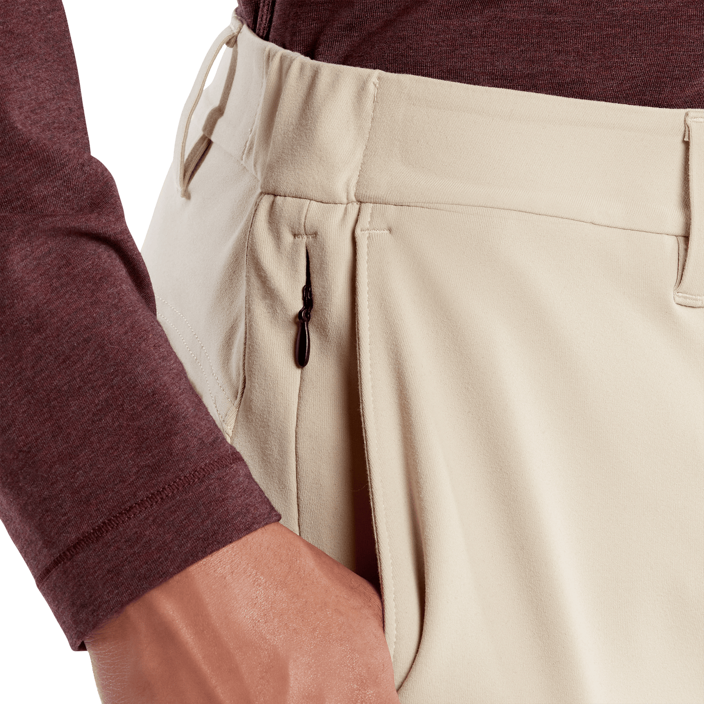 Taupe Gamechanger 5 Pocket Pant Pocket Detail Angle.