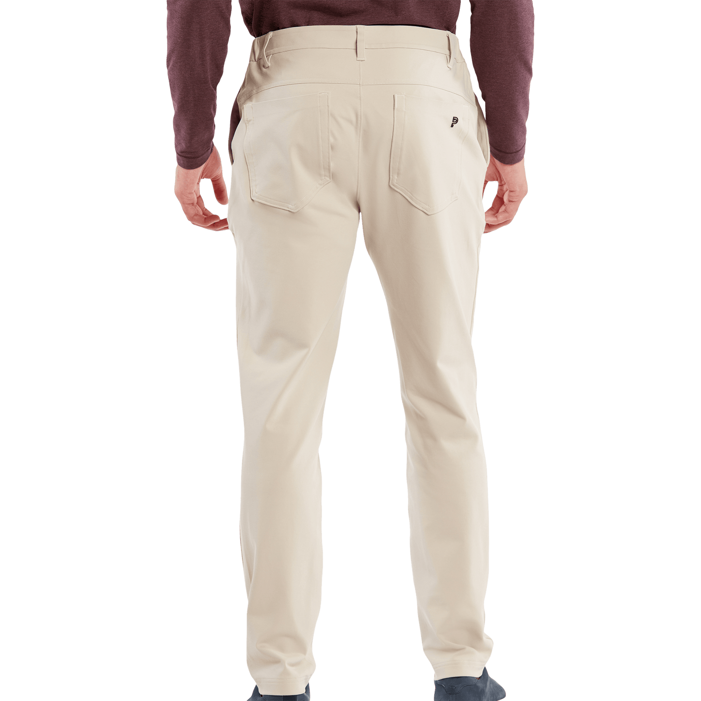 Taupe Gamechanger 5 Pocket Pant Back Angle.