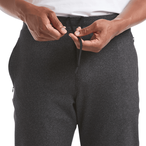 Men's Heather Charcoal Gamechanger Rec Pant Drawstring Detail Angle.