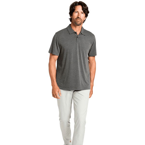 Men's Heather Charcoal Adapt Polo Front Full Body Angle.
