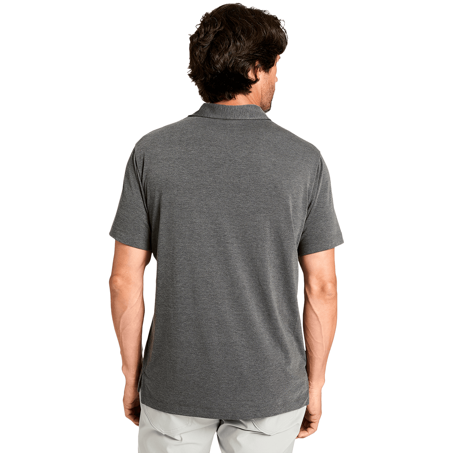 Men's Heather Charcoal Adapt Polo Back Angle.
