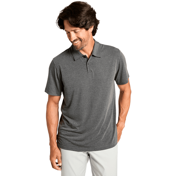 Men's Heather Charcoal Adapt Polo Front Angle.