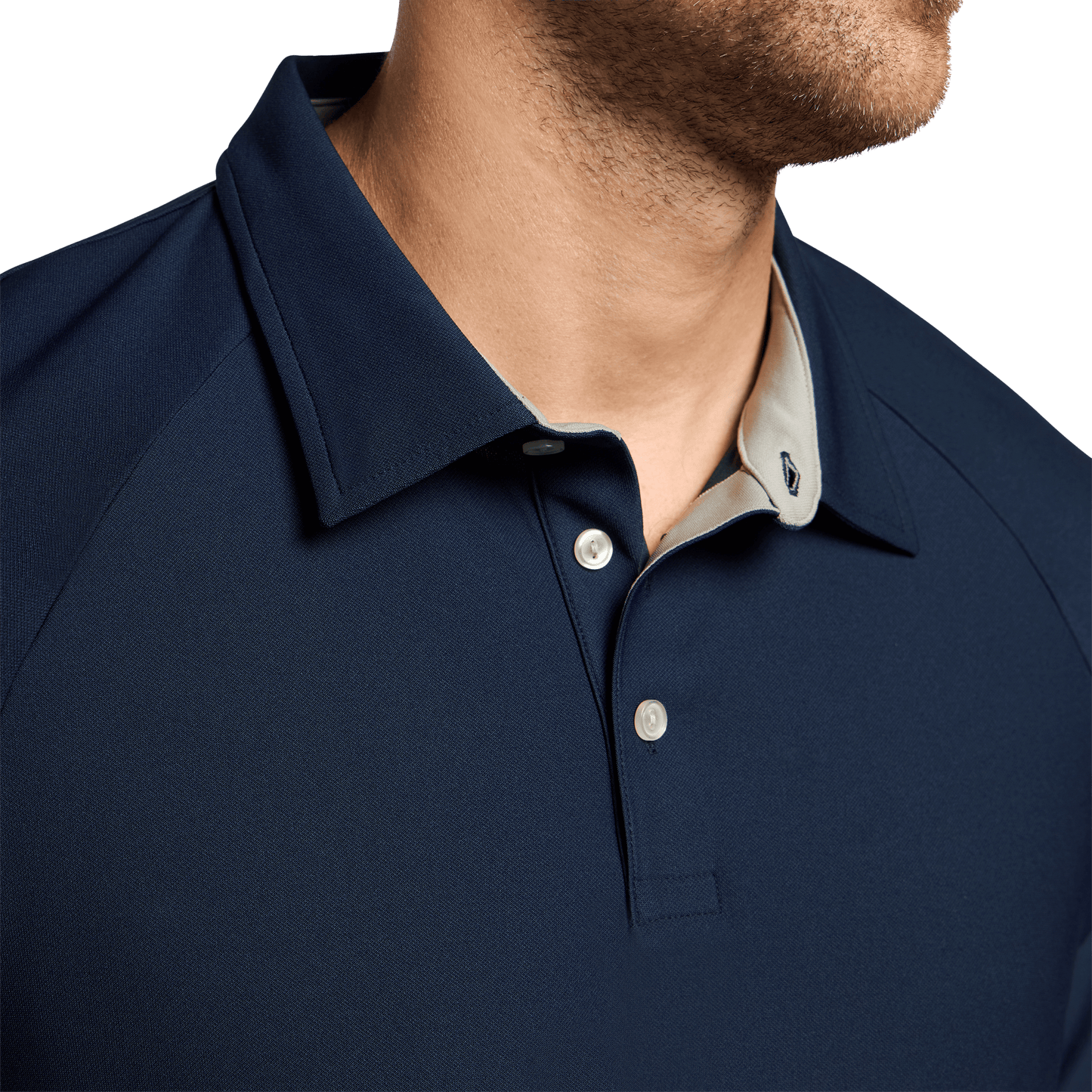 Men's Navy All Fore It Polo Tee Collar Detail Angle.