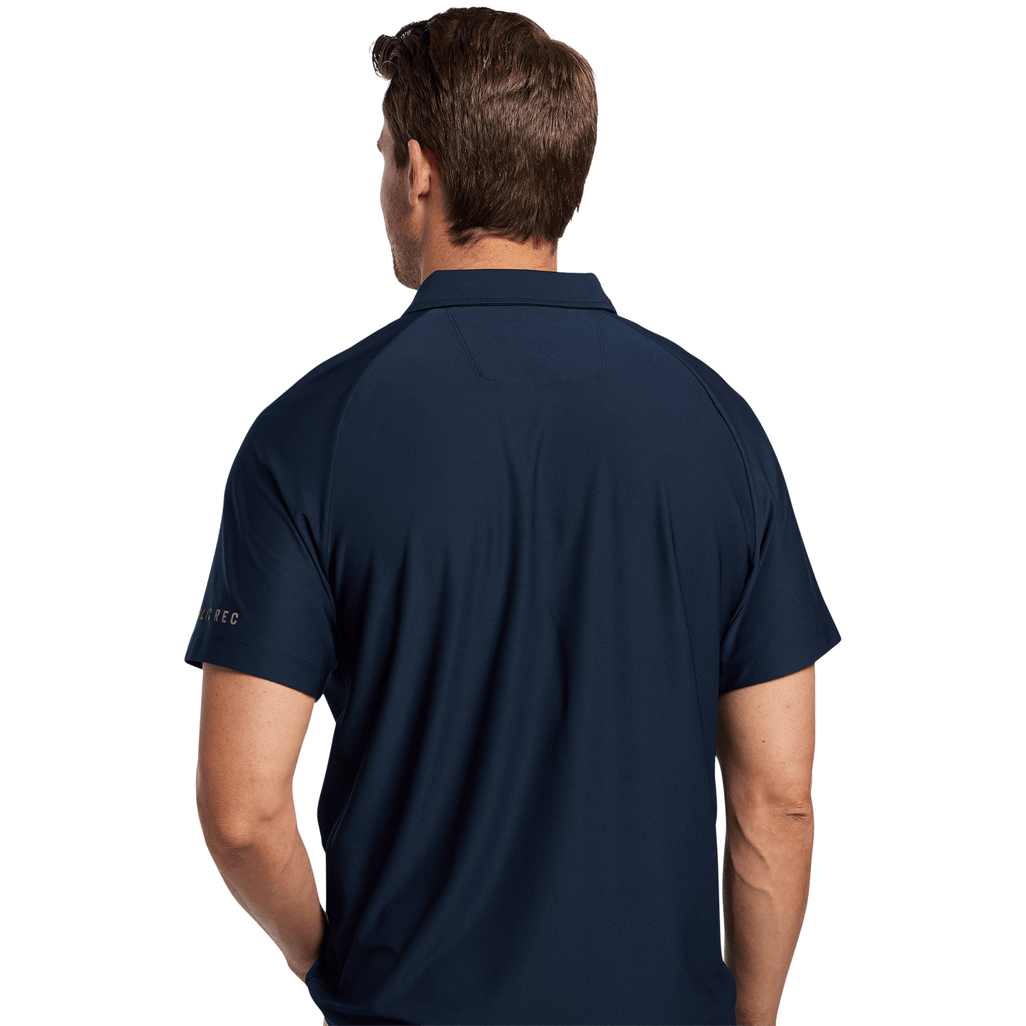 Men's Navy All Fore It Polo Tee Back Angle.