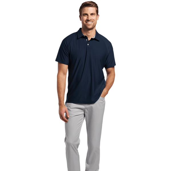 Men's Navy All Fore It Polo Tee Front Full Body Angle.