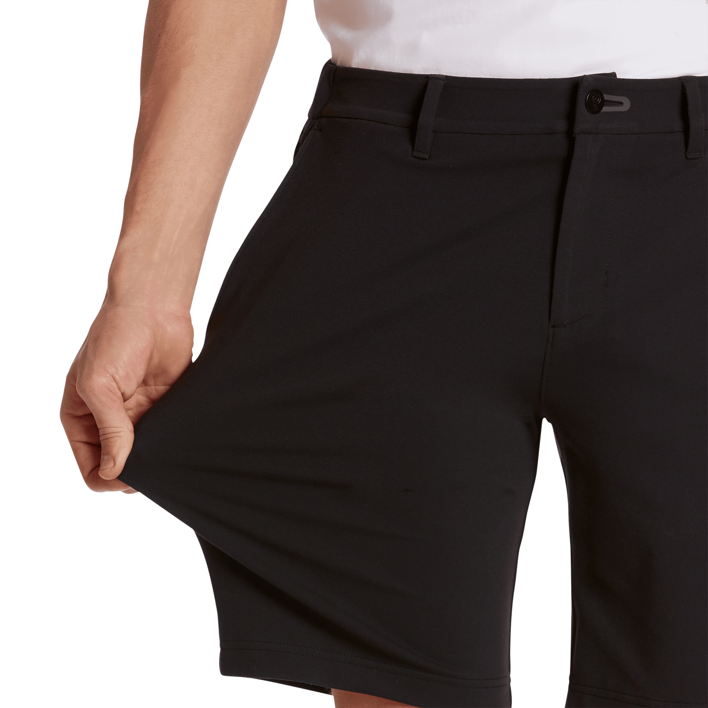 Men's Black Gamechanger 5 Pocket Short Reg Stretch Detail Angle.