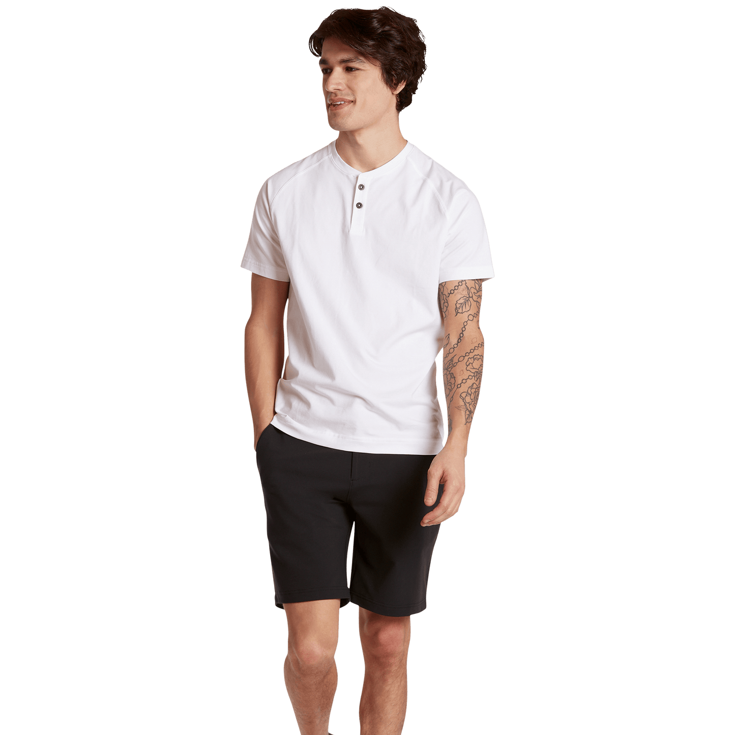 Men's Black Gamechanger 5 Pocket Short Reg Front Full Body Angle.