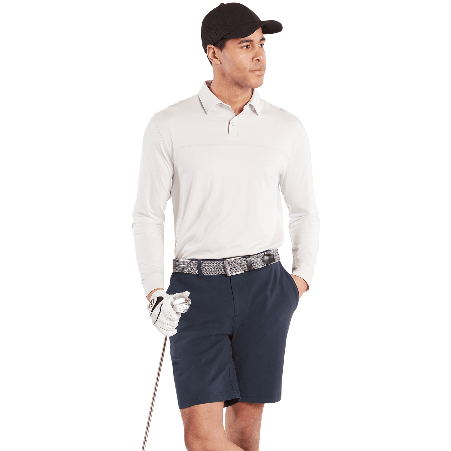 Men's Navy Gamechanger 5 Pocket Short Front Full Body Angle.