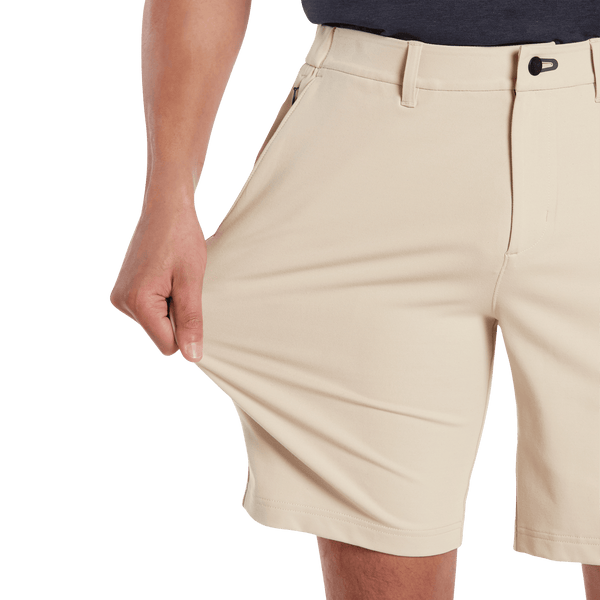 Men's Taupe Gamechanger 5 Pocket Short Stretch Detail Angle.